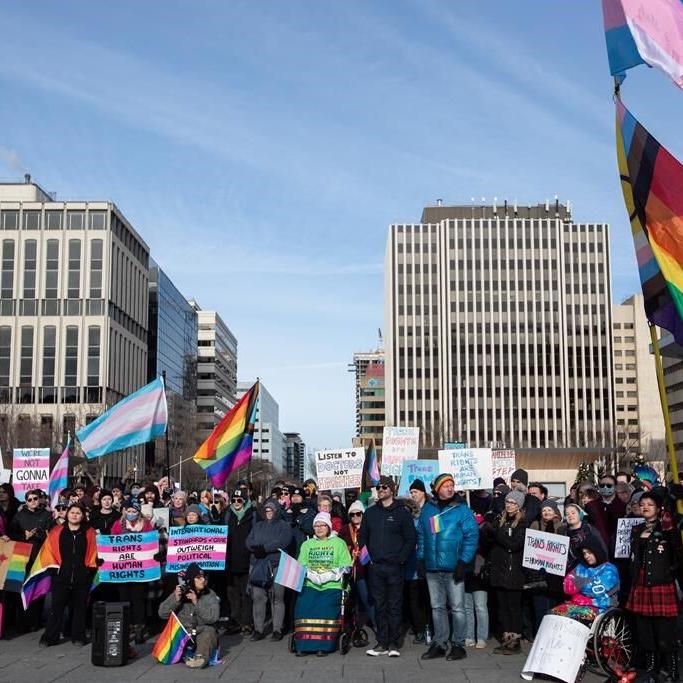 Opponents of Alberta's proposals for transgender youth protest in weekend rallies